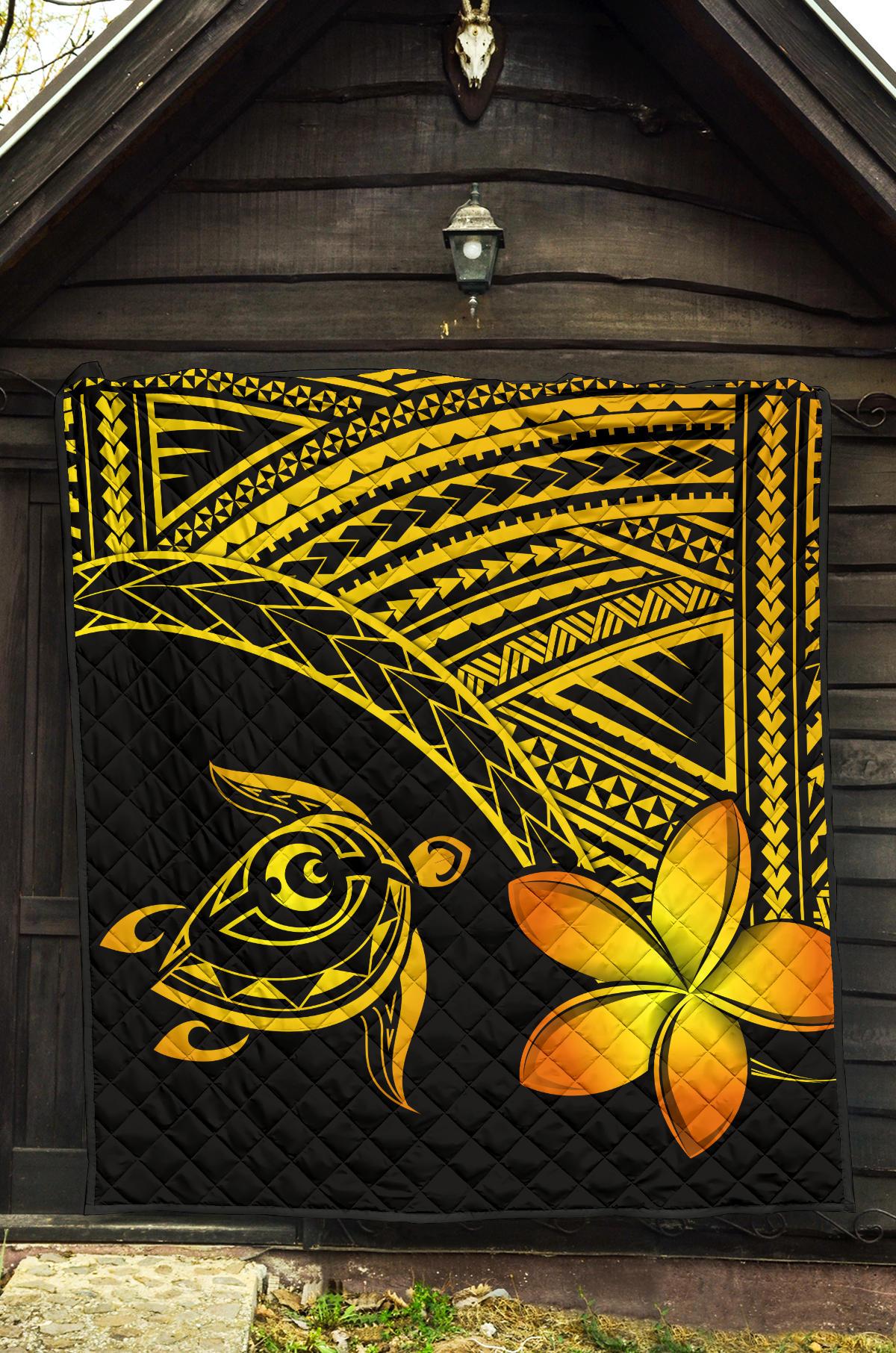 Hawaii Quilt - Hawaii Turtle Plumeria Quilt Yellow - Polynesian Pride