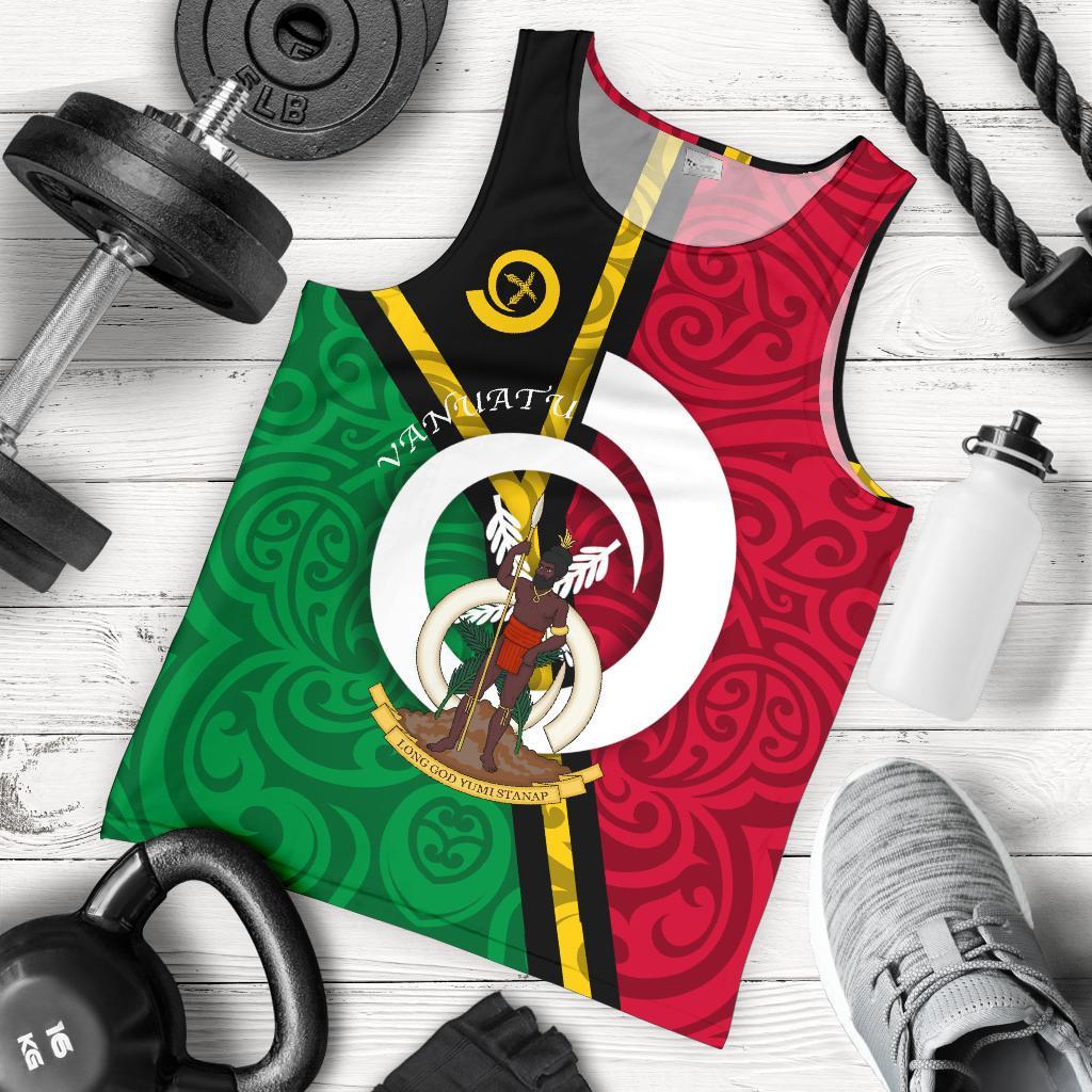 Vanuatu Flag Design Men Tank Top Green And Red - Polynesian Pride