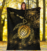 Hawaiian Turtle Hibiscus Premium Blanket - Flora Style - Polynesian Pride