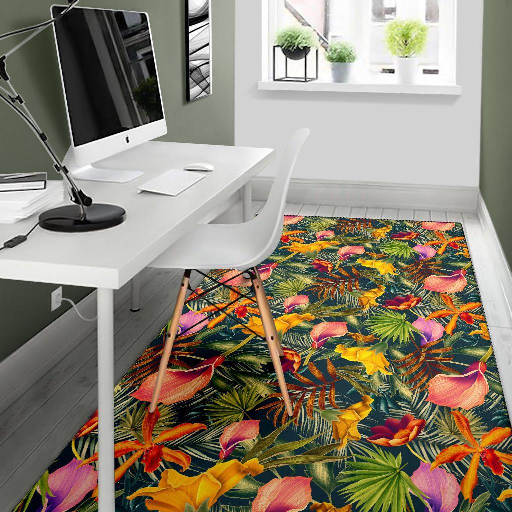 Seamless Tropical Flower Plant And Leaf Pattern Rug - Polynesian Pride