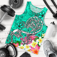 Polynesian Men's Tank Top - Turtle Plumeria Turquoise Color Turquoise - Polynesian Pride