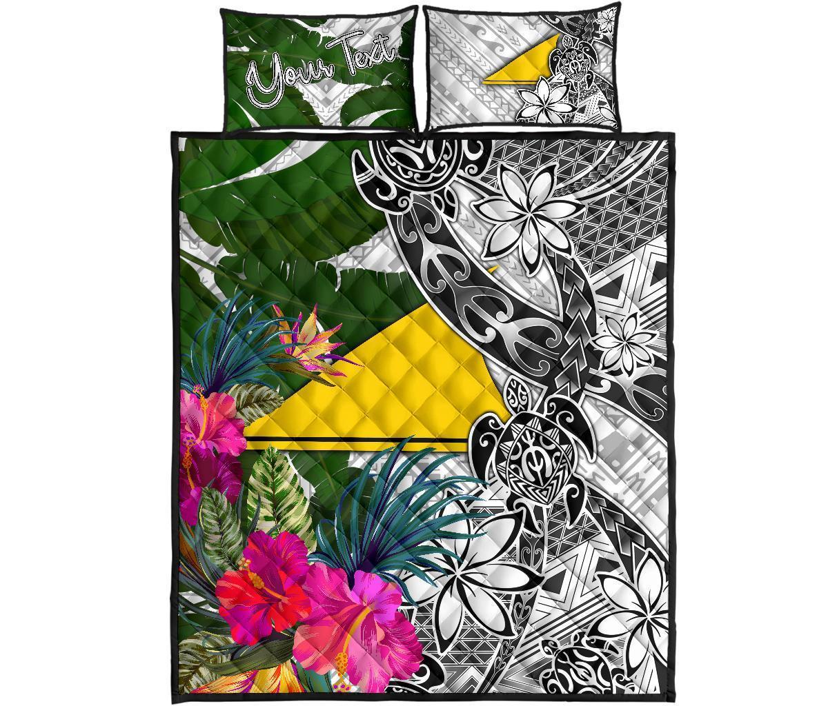 Tokelau Custom Personalised Quilt Bet Set White - Turtle Plumeria Banana Leaf - Polynesian Pride