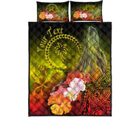 Custom Personalised Chuuk Quilt Bed Set - Humpback Whale with Tropical Flowers (Yellow) - Polynesian Pride