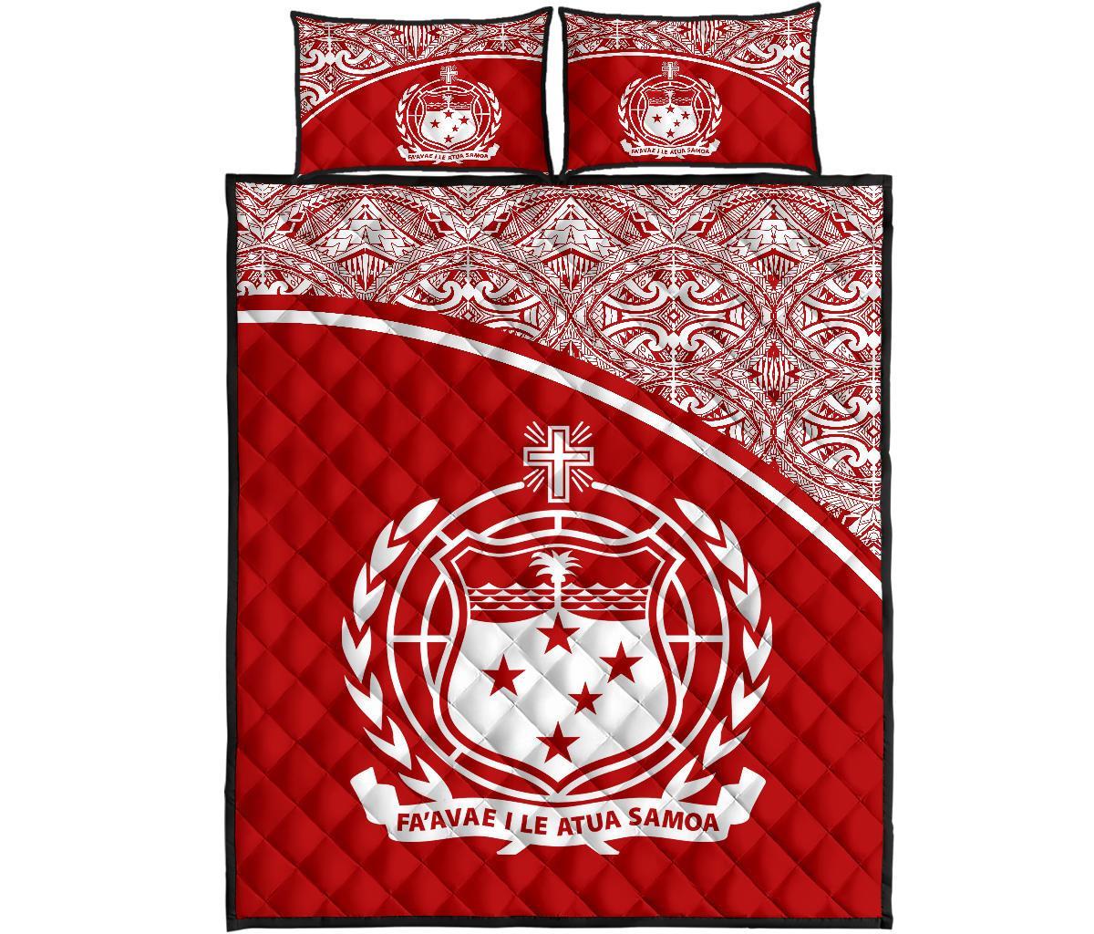 Samoa Quilt Bed Set - Samoa Coat Of Arms Red Curve Version Red - Polynesian Pride