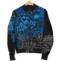 Samoa Polynesian Bomber Jacket (Men) - Blue Turtle Flowing - Polynesian Pride