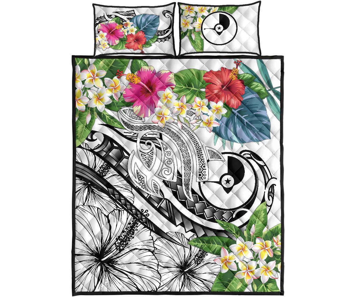YAP Polynesian Quilt Bed Set - Summer Plumeria (White) - Polynesian Pride