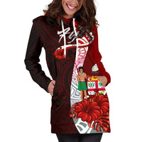 Fiji Polynesian Hoodie Dress - Coat Of Arm With Hibiscus - Polynesian Pride