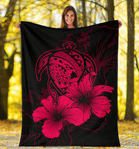 Hawaii Hibiscus Premium Blanket - Turtle Map - Calico Red - Polynesian Pride