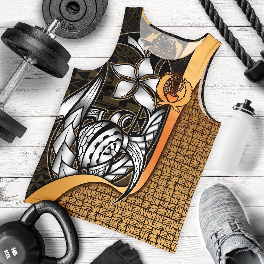 Pohnpei Micronesia Men's Tank Top Gold - Turtle With Hook - Polynesian Pride