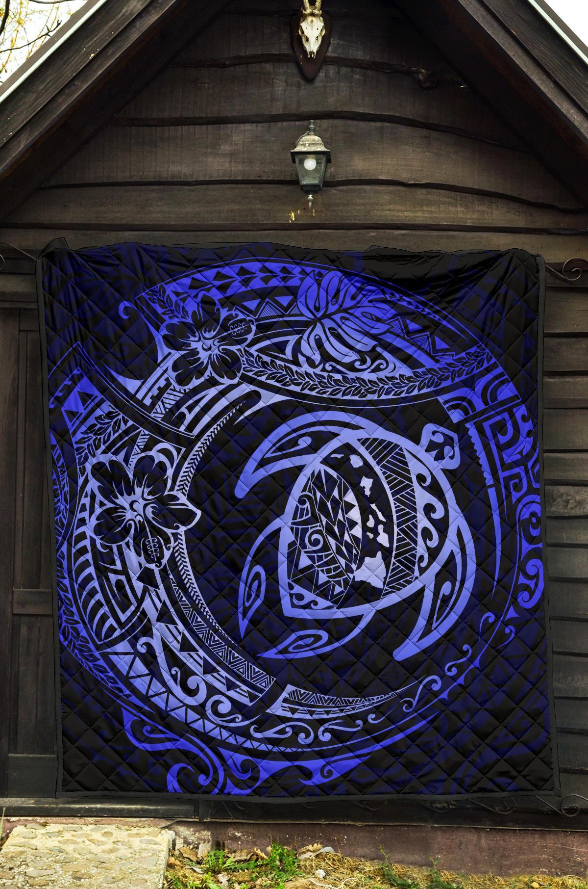 Hawaiian Turtle Polynesian Blue Premium Quilt - Polynesian Pride