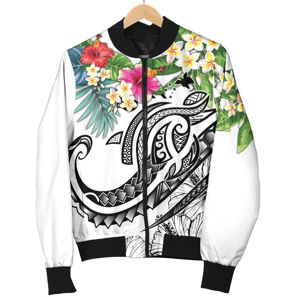 Papua New Guinea Polynesian Men's Bomber Jacket - Summer Plumeria (White) - Polynesian Pride