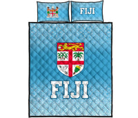 Fiji Tapa Quilt Bed Set - Fiji Flag Coat Of Arms Polynesian Blue Frog - Polynesian Pride