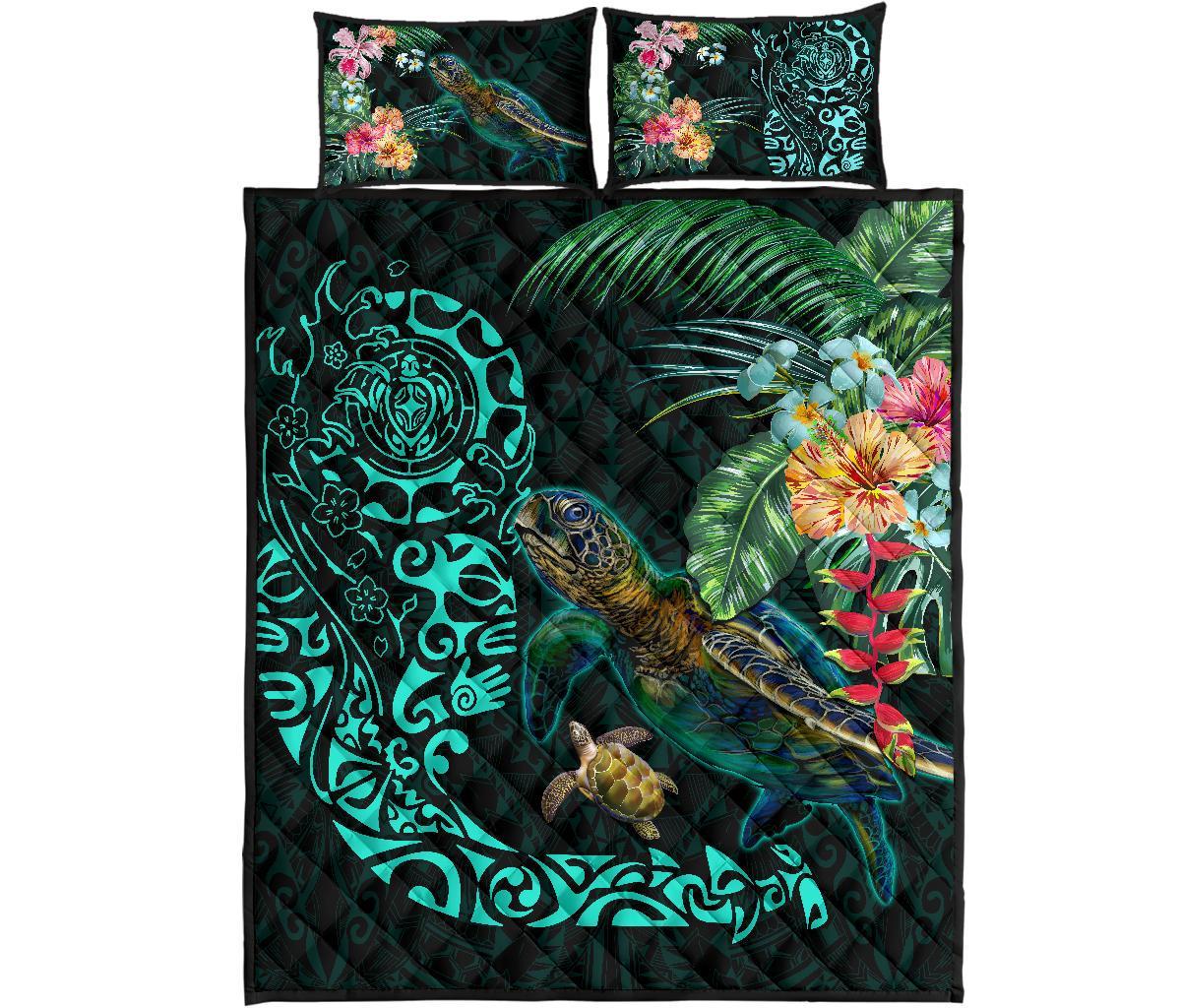 Tiki Polynesian Quilt Bed Set Turtle Hibiscus - Polynesian Pride