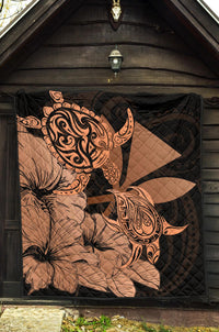 Hawaii Turtle Premium Quilt Polynesian Hibiscus Art Ver 2.0 Orange AH - Polynesian Pride