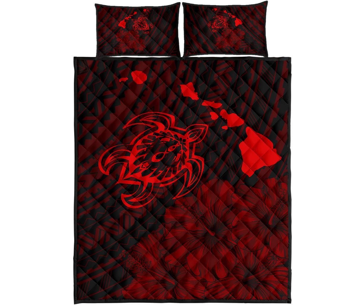 Hawaii Sea Turtle Is Swimming Toward Quilt Bed Set Red Red - Polynesian Pride
