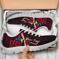 Cook Islands Polynesian Custom Personalised Sneakers - Coat Of Arm With Hibiscus - Polynesian Pride