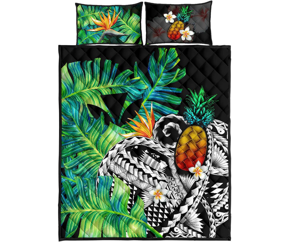 Kanaka Maoli (Hawaiian) Quilt Bed Set, Polynesian Pineapple Banana Leaves Green - Polynesian Pride