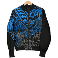 Tonga Polynesian Bomber Jacket (Men) - Blue Turtle Flowing - Polynesian Pride