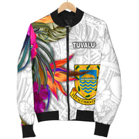 Tuvalu Men's Bomber Jacket Polynesian Hibiscus White Pattern - Polynesian Pride