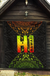 Hawaii Polynesian Quilt - Hawaii Map Reggae Color Version - Polynesian Pride