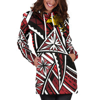 Papua New Guinea Women's Hoodie Dress - Tribal Flower Special Pattern Red Color - Polynesian Pride