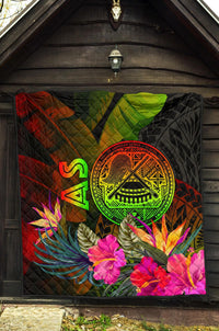 American Samoa Polynesian Premium Quilt - Hibiscus and Banana Leaves - Polynesian Pride