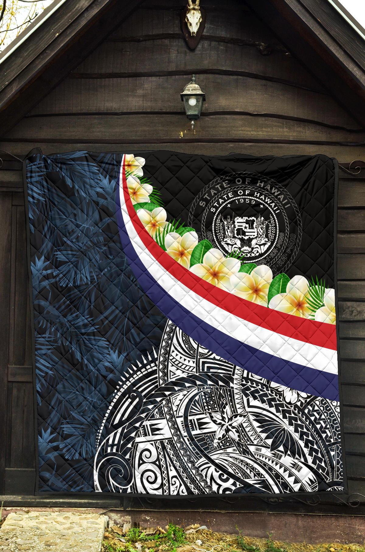Polynesian Hawaii Premium Quilt - Hawaii Seal With Plumeria Style - Polynesian Pride