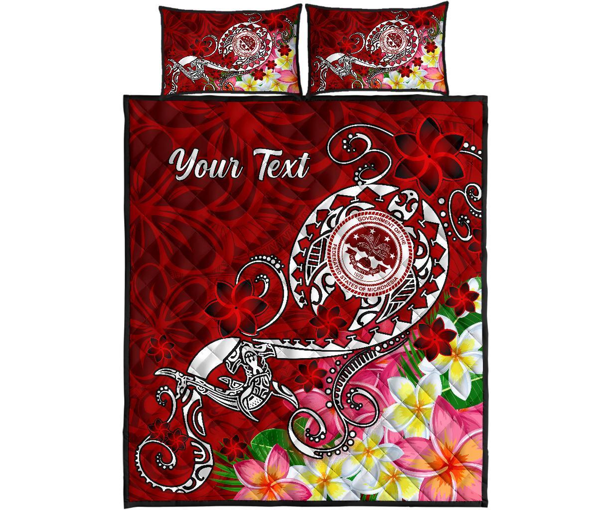 FSM Custom Personalised Quilt Bed Set - Turtle Plumeria (Red) - Polynesian Pride