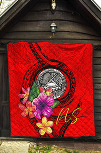 American Samoa Polynesian Premium Quilt - Floral With Seal Red - Polynesian Pride