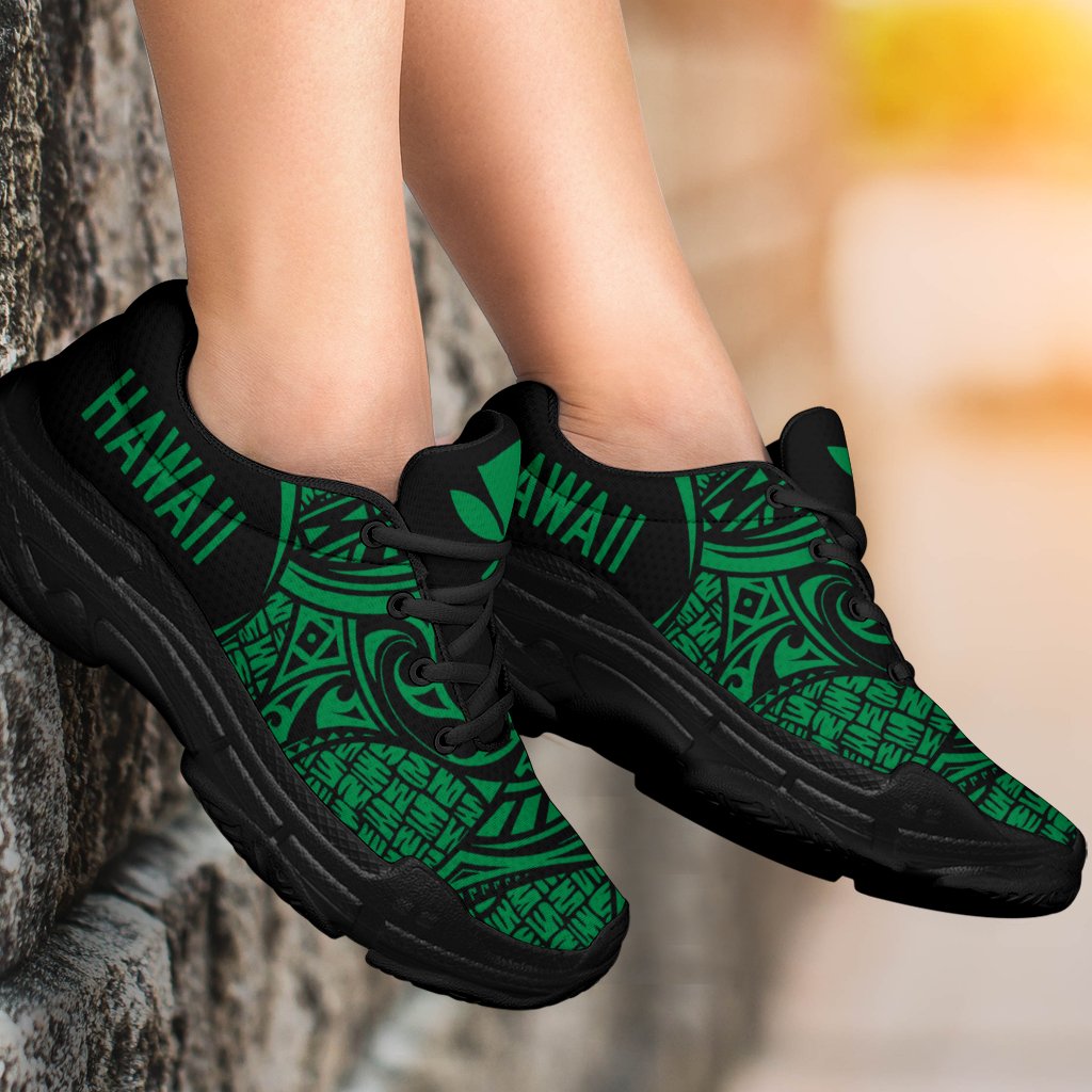 Kanaka White Chunky Sneakers Green - Circle Style - Polynesian Pride