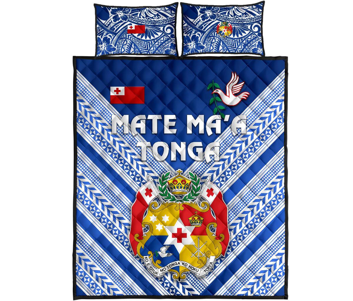 Mate Ma'a Tonga Rugby Quilt Bed Set Polynesian Creative Style - Blue - Polynesian Pride