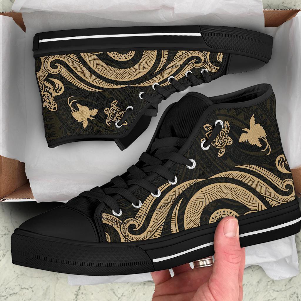 Papua New Guinea High Top Canvas Shoes - Gold Tentacle Turtle - Polynesian Pride