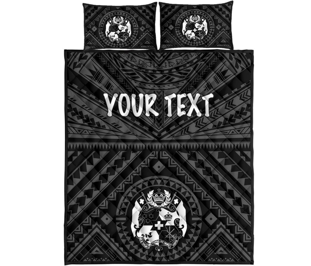 Tonga Personalised Quilt Bed Set - Tonga Seal With Polynesian Tattoo Style (Black) - Polynesian Pride