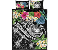 Polynesian Samoa Quilt Bed Set - Summer Plumeria (Black) - Polynesian Pride