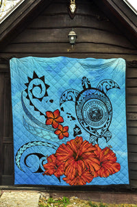 Hawaiian Map Kanaka Sea Turtle Seal Of Hawaii Hibiscus Plumeria Polynesian Quilt - Polynesian Pride