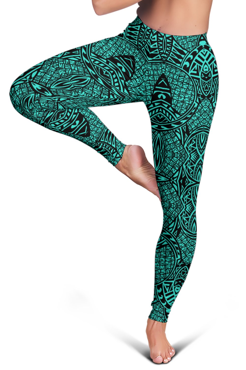 Polynesian Lauhala Mix Turquoise Hawaii Women's Leggings AH - Polynesian Pride
