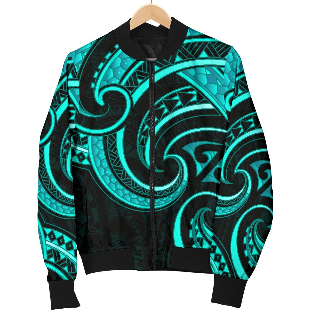 New Zealand Maori Mangopare Men Bomber Jacket Polynesian - Turquoise - Polynesian Pride