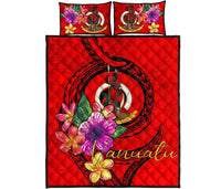 Vanuatu Polynesian Quilt Bed Set - Floral With Seal Red - Polynesian Pride
