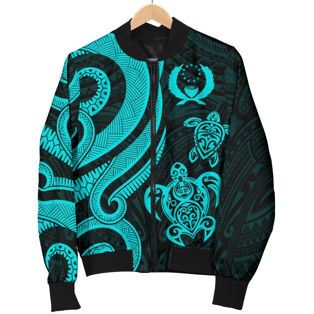 Pohnpei Micronesian Men Bomber Jacket - Turquoise Tentacle Turtle - Polynesian Pride