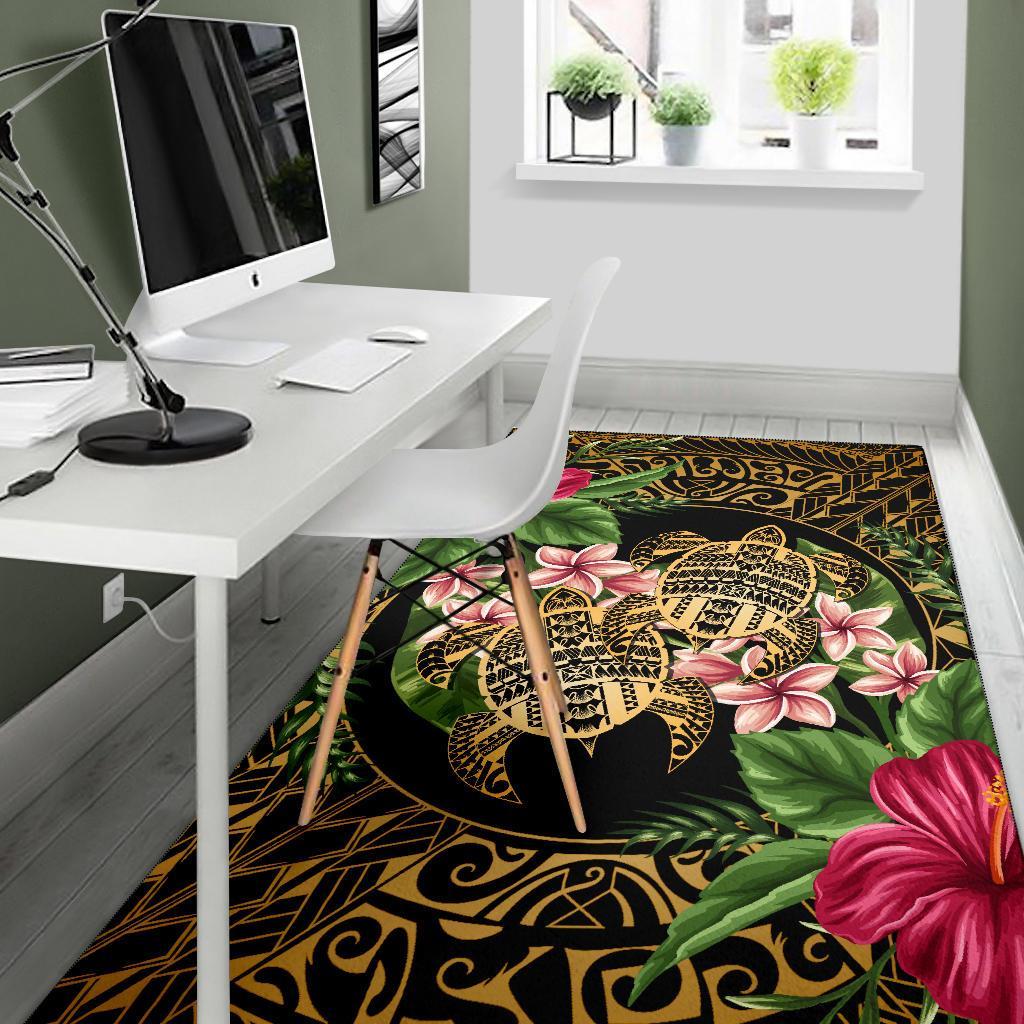 hawaii Rug - Turtle Strong Pattern Hibiscus Plumeria Art AH - Polynesian Pride