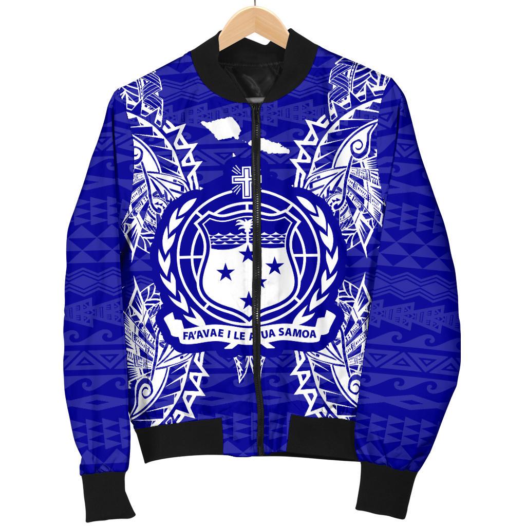 Samoa Polynesian Men's Bomber Jacket Map Blue - Polynesian Pride