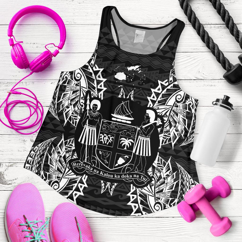 Fiji Polynesian Women Tank Top Map Black - Polynesian Pride