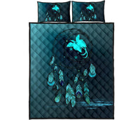 Papua New Guinea Polynesian Quilt Bed Set Dreamcatcher Blue - Polynesian Pride