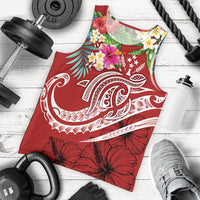 Kosrae Polynesian Men's Tank Top - Summer Plumeria (Red) - Polynesian Pride