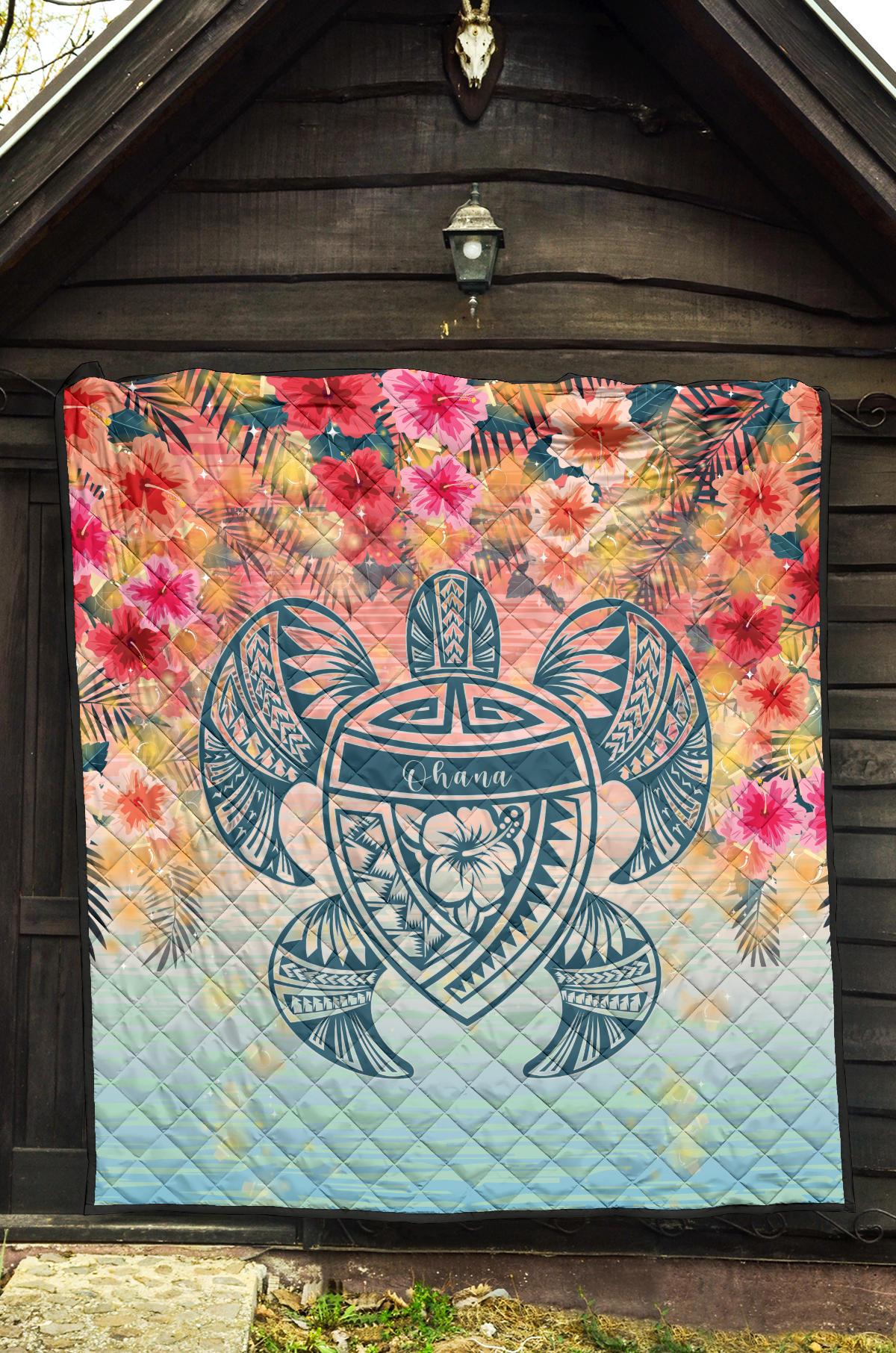 Hawaii Turtle Ohana Stary Night Hibiscus Premium Quilt - Polynesian Pride