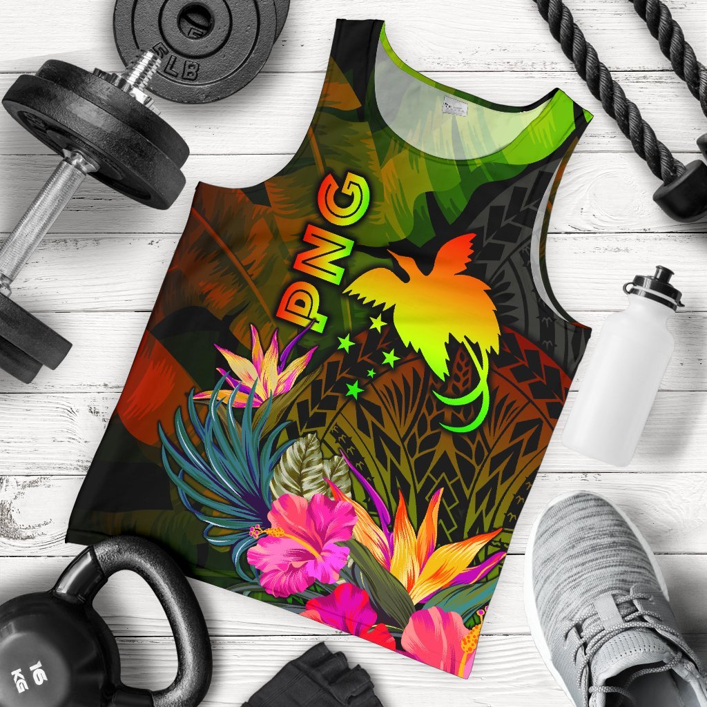 Papua New Guinea Polynesian Men's Tank Top - Hibiscus and Banana Leaves Reggae - Polynesian Pride