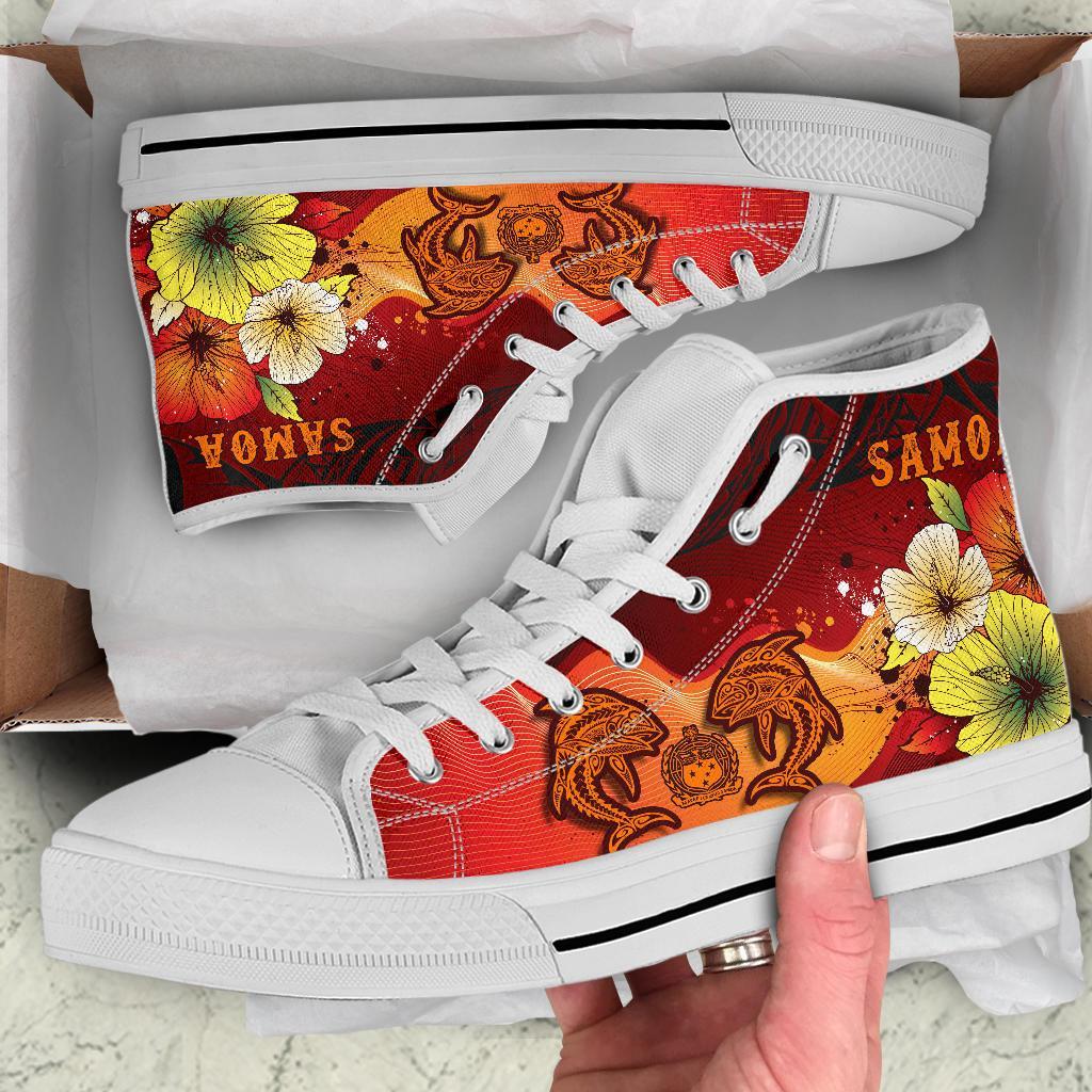 Samoa High Top Shoes - Tribal Tuna Fish Unisex Black - Polynesian Pride