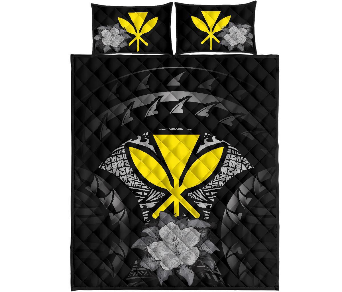 Kanaka Maoli (Hawaii) Polynesian Quilt Bed Set Hibiscus Gray - Polynesian Pride