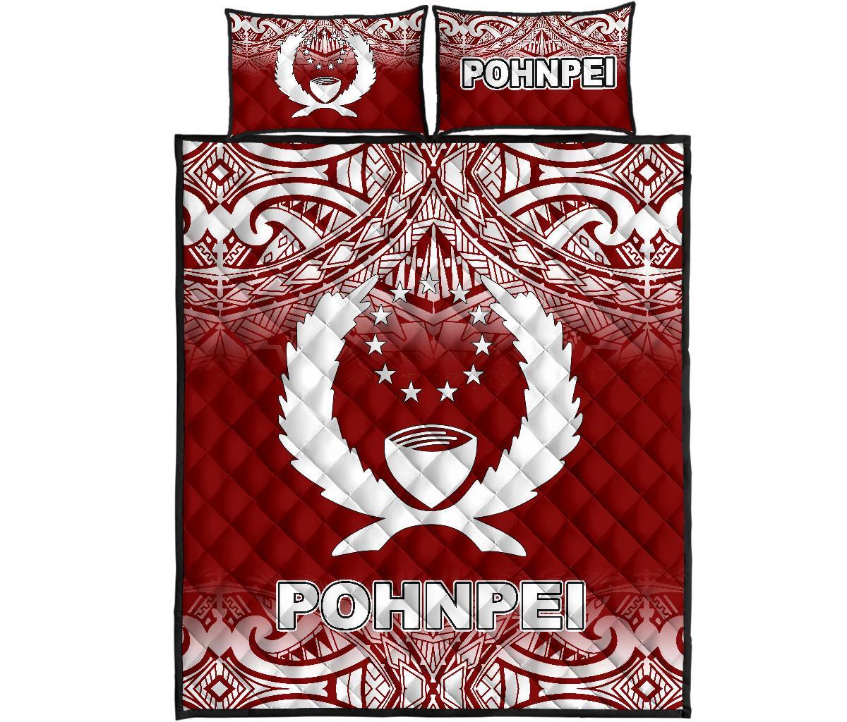 Pohnpei Quilt Bed Set - Pohnpei Flag Red Fog Style Red - Polynesian Pride