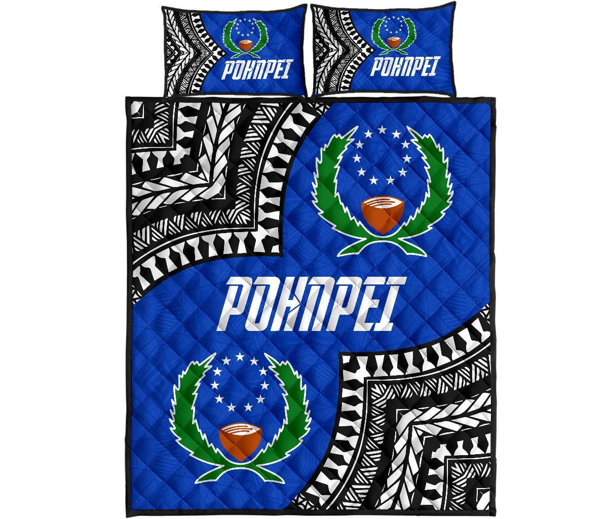 Pohnpei Flag Quilt Bed Set Micronesian Pattern Blue - Polynesian Pride